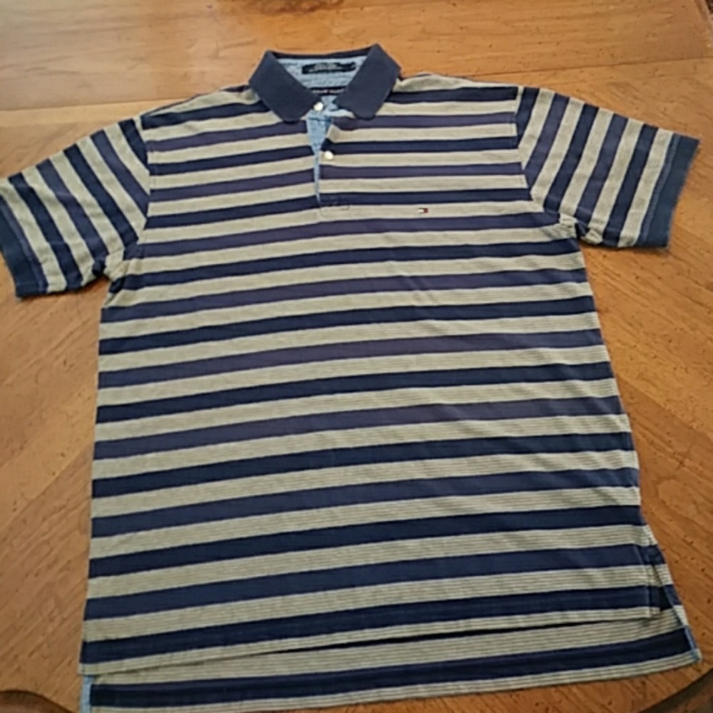 Tommy Hilfiger Blue & Sage Stripe Polo Shirt SZ L